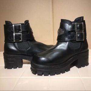 Black leather platform Harley Davidson boots RARE